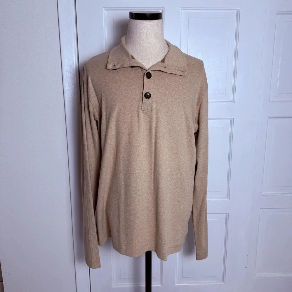 Banana Republic Sweater Mens XL Beige Button‎ Mock Neck Henley Pullover Cotton